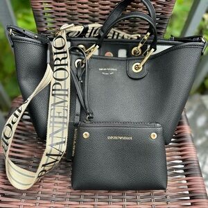 Emporio Armani Black Tote with Gold Details